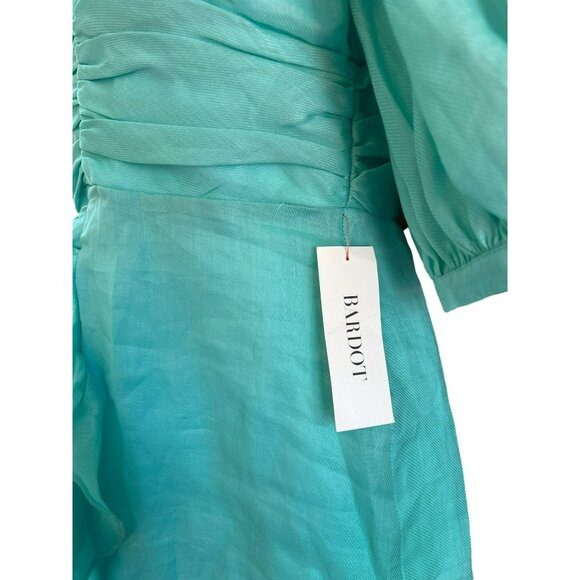 Bardot Women's Aura Aqua Puff Sleeve Mini Dress Ruffle Hem V-Neck NWT Size 4 - Picture 3 of 6